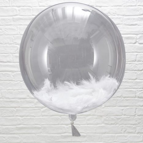 White Feather filled Orb Balloons