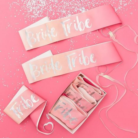 Pink Iridescent Foil Bride Tribe Sashes x 6