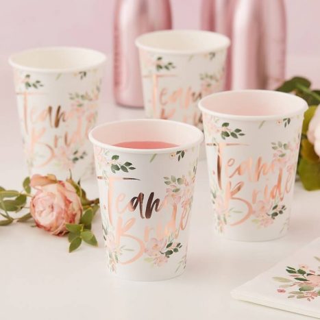 Team Bride - Floral Paper Cups